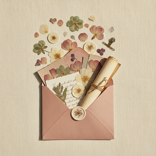 Flatlay with open envelope